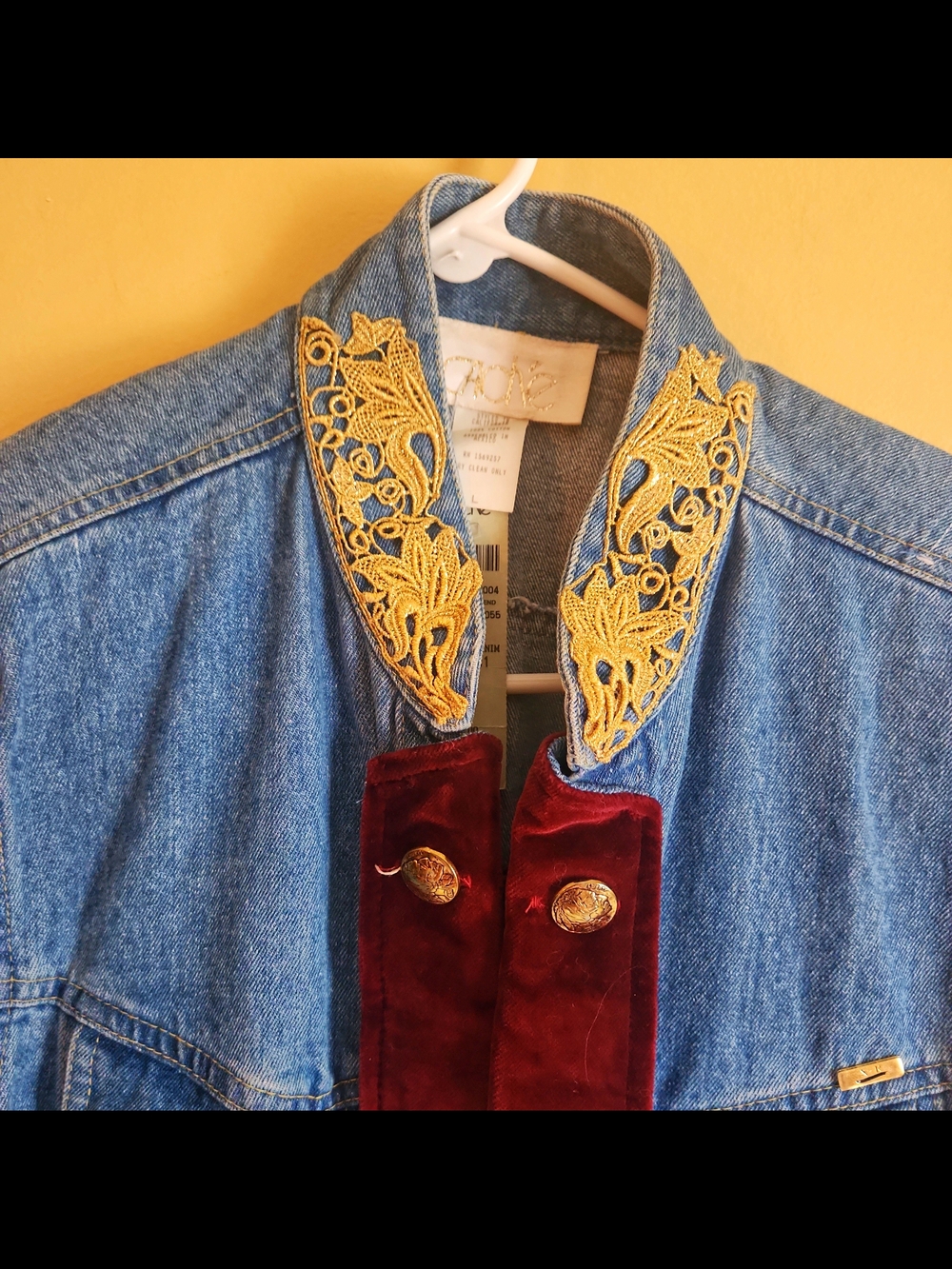Vintage 80's Cache Xr Jacket with Burgundy Velvet Placket and Gold Trim - Picture 4 of 8
